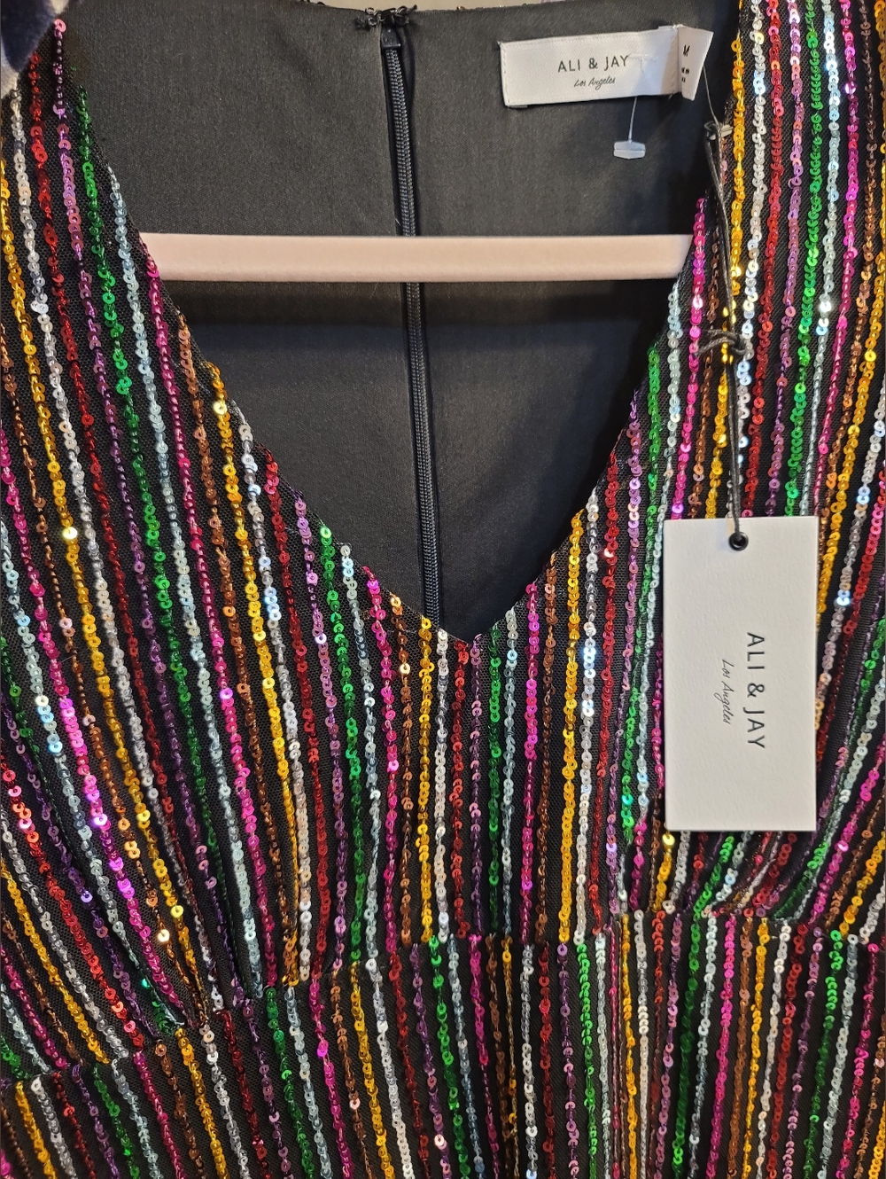 Ali & Jay Rainbow Sequin Stripe Mini Dress - NWT Size M - Picture 4 of 7